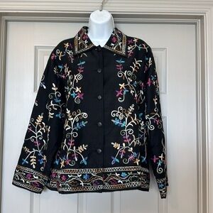 Life Style Petite Silky Blended Embroidered Jacket-Button